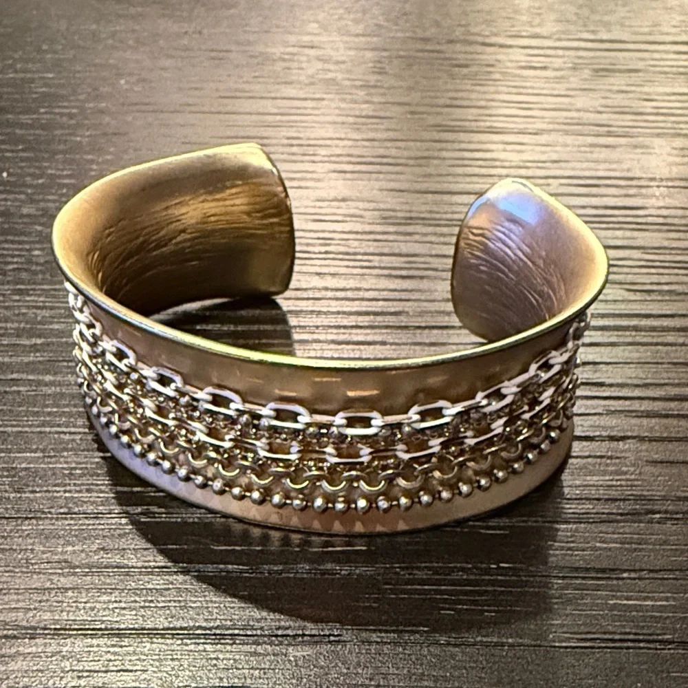 Chico's Women’s Gold and Silver Chain Cuff Bracelet with Accent Details